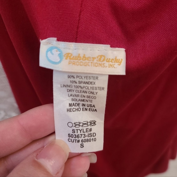 Vintage 90s Y2K Womens Rubber Ducky Raspberry Red Velvet Dress Backless Leg Slit - Picture 9 of 10